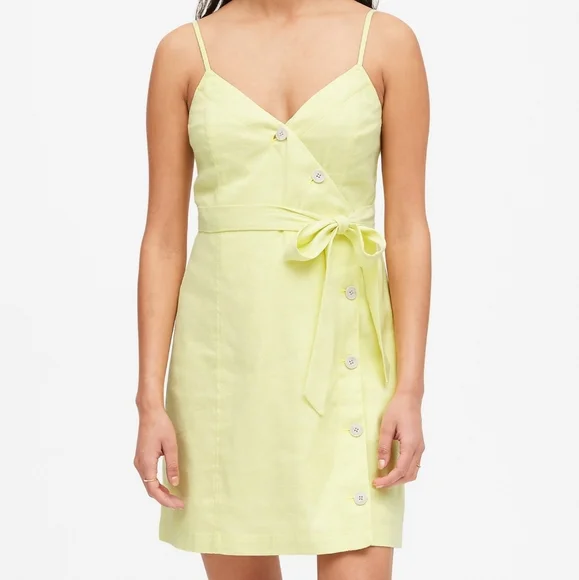 NWT Banana Republic Yellow Button Front Cami Wrap Mini Dress 6P - Picture 1 of 1